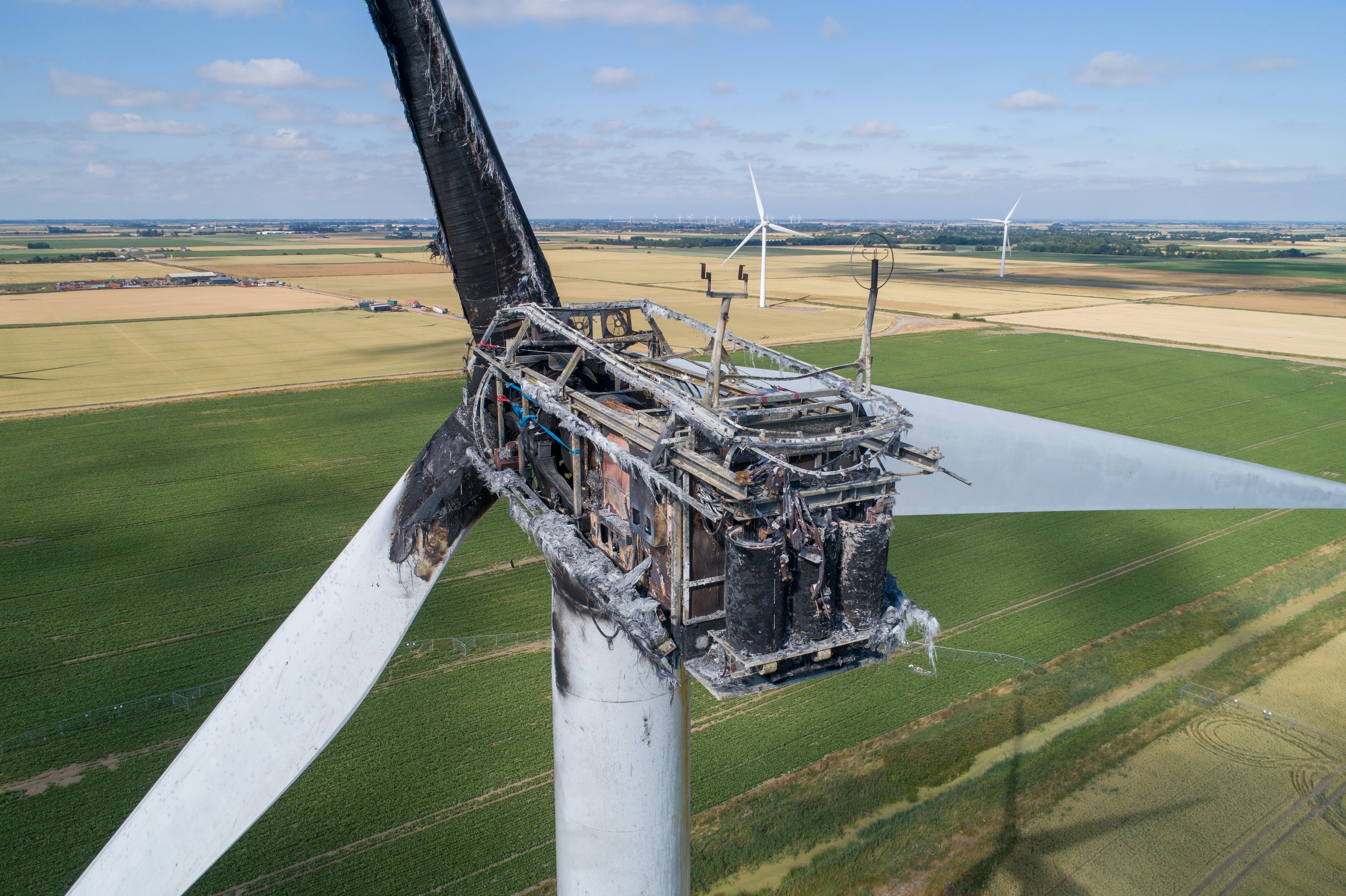 Wind turbine damaged by fire